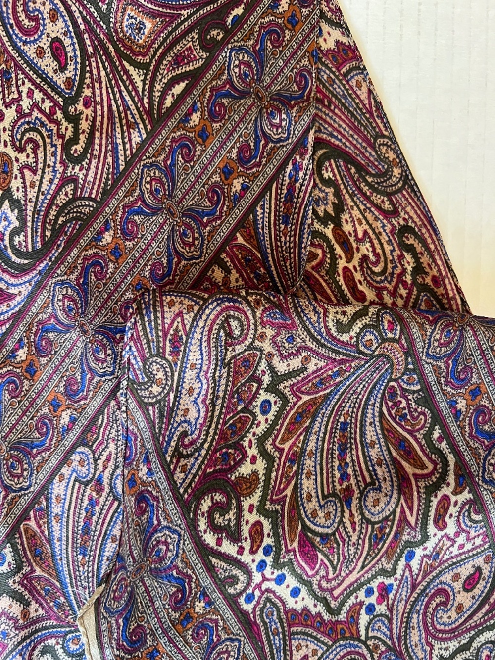 Lightweight Vintage Scarf with Persian Pattern with Maroon, Blue, Tan Tones